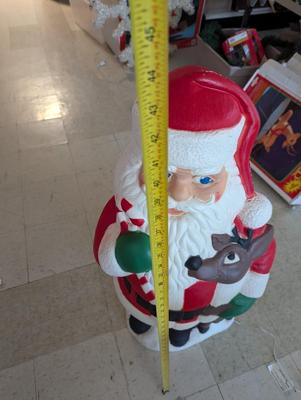Vintage Approx 44" Santa & Reindeer Blow Mold Christmas Lawn Art Statue Figure