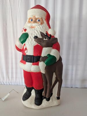 Vintage Approx 44" Santa & Reindeer Blow Mold Christmas Lawn Art Statue Figure