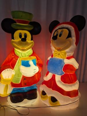 Vintage Approx 35" Mickey & Minnie Blow Mold Christmas Lawn Art Statue Figure