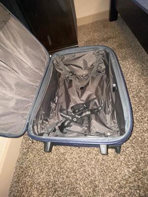 SAMSONITE SUITCASE, TAYLOR SCALE, SEAT CUSHIONS, WEAVED BASKET