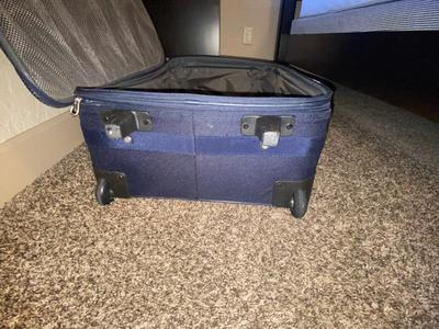 SAMSONITE SUITCASE, TAYLOR SCALE, SEAT CUSHIONS, WEAVED BASKET