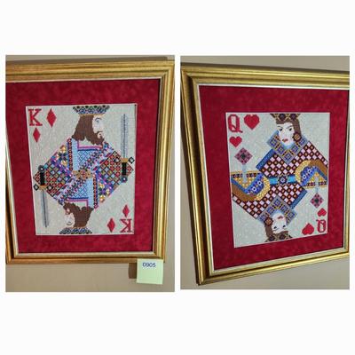 King of Diamonds Queen of Hearts Framed Needlepoint
