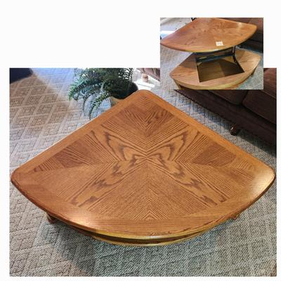 Solid Wood Pie Shaped Lift Top Coffee Table 38x38x39 x16H