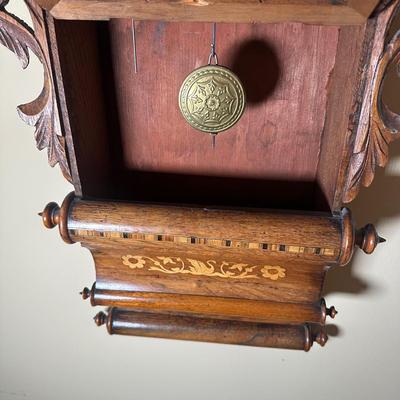 LOT 23: Vintage Inlaid Wooden Wall Clock