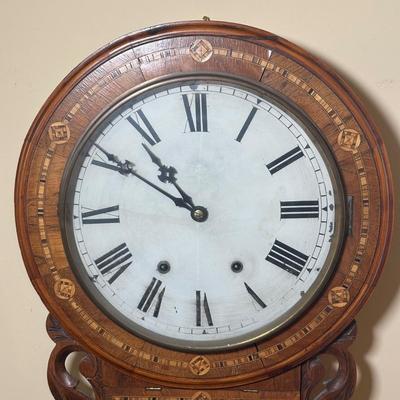 LOT 23: Vintage Inlaid Wooden Wall Clock