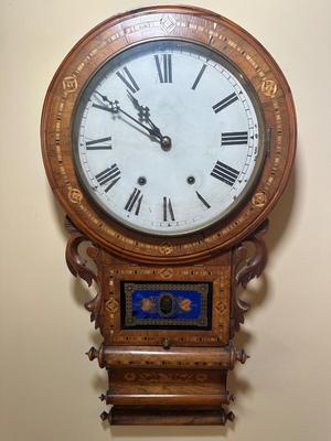 LOT 23: Vintage Inlaid Wooden Wall Clock