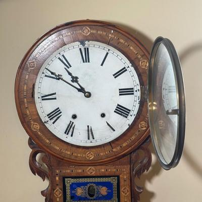 LOT 23: Vintage Inlaid Wooden Wall Clock