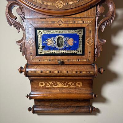 LOT 23: Vintage Inlaid Wooden Wall Clock