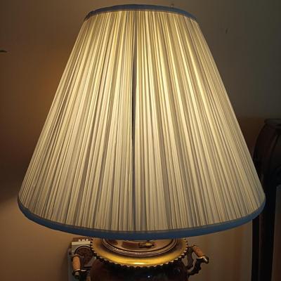 LOT 36: Antique Copper and Brass Samovar Lamp with Pedestal Table