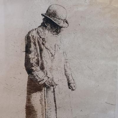 LOT 39: Erich Wolfsfeld Old Man with Cane etching signed