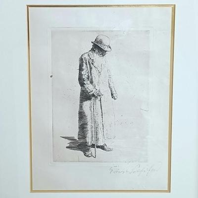 LOT 39: Erich Wolfsfeld Old Man with Cane etching signed