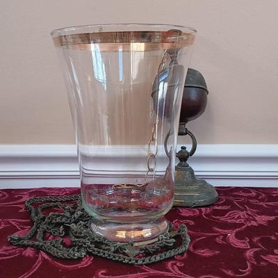 LOT 43: Antique Brass and Glass Bell Light Fixture