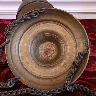 LOT 43: Antique Brass and Glass Bell Light Fixture