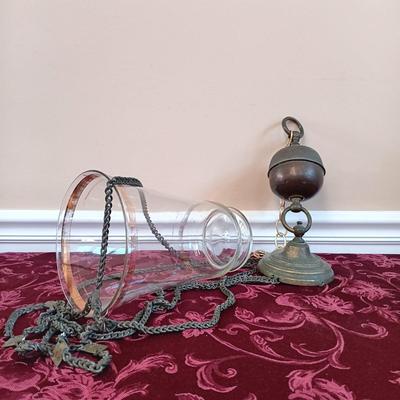 LOT 43: Antique Brass and Glass Bell Light Fixture