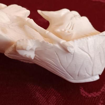 LOT 44: Vintage Chinese Red Lacquer Box with Hand Carved Resin Figures and a Small Brass Vase