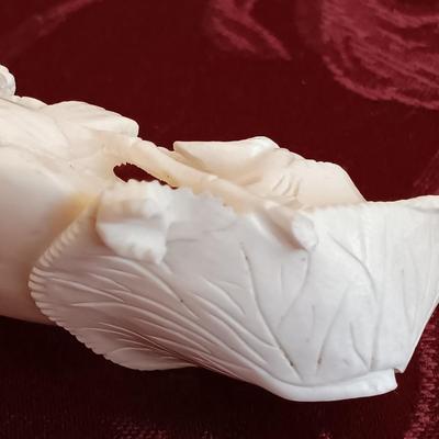 LOT 44: Vintage Chinese Red Lacquer Box with Hand Carved Resin Figures and a Small Brass Vase