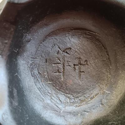 LOT 44: Vintage Chinese Red Lacquer Box with Hand Carved Resin Figures and a Small Brass Vase