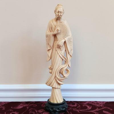 LOT 44: Vintage Chinese Red Lacquer Box with Hand Carved Resin Figures and a Small Brass Vase