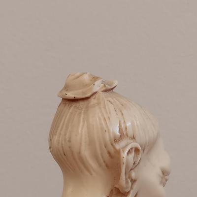 LOT 44: Vintage Chinese Red Lacquer Box with Hand Carved Resin Figures and a Small Brass Vase