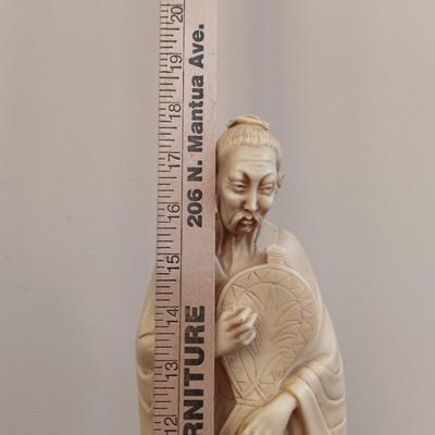 LOT 44: Vintage Chinese Red Lacquer Box with Hand Carved Resin Figures and a Small Brass Vase