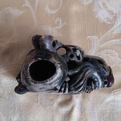 LOT 45: Pair of Hand Carved Soapstone Bud Vases with Lacquered Snuff Box