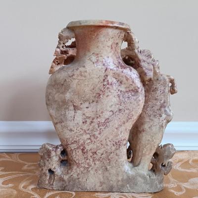 LOT 45: Pair of Hand Carved Soapstone Bud Vases with Lacquered Snuff Box