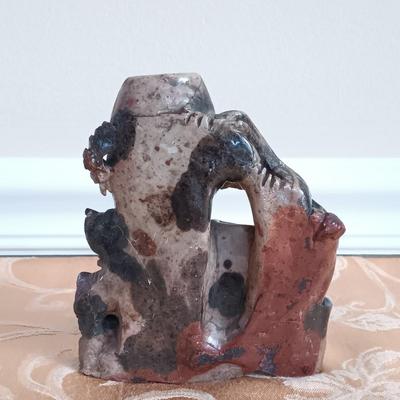 LOT 45: Pair of Hand Carved Soapstone Bud Vases with Lacquered Snuff Box