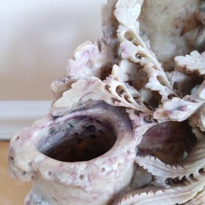 LOT 45: Pair of Hand Carved Soapstone Bud Vases with Lacquered Snuff Box