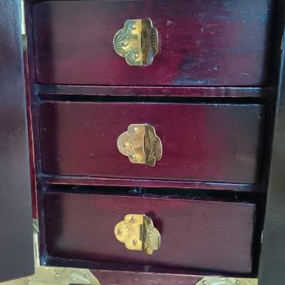 LOT 46: Signed Fukagawa Porcelain Plum Vase with Vintage Chinese Rosewood and Jadeite Accented Jewelry Box & Pimpernel Coasters