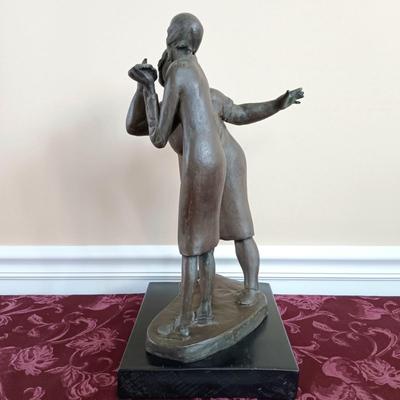 LOT 47: 'The Gossipers' Signed Chalkware Statue on Wood Base