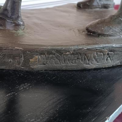 LOT 47: 'The Gossipers' Signed Chalkware Statue on Wood Base