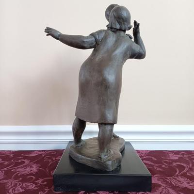 LOT 47: 'The Gossipers' Signed Chalkware Statue on Wood Base