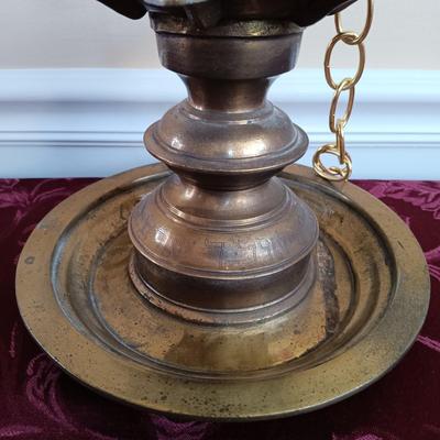 LOT 48: Vintage Brass Temple Hanging Oil Lamp