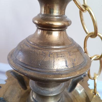 LOT 48: Vintage Brass Temple Hanging Oil Lamp