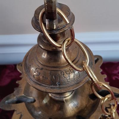 LOT 48: Vintage Brass Temple Hanging Oil Lamp