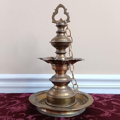 LOT 48: Vintage Brass Temple Hanging Oil Lamp