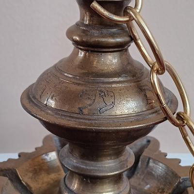 LOT 48: Vintage Brass Temple Hanging Oil Lamp