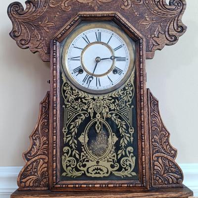 LOT 52: Antique Waterbury Clock Co. Gingerbread Kitchen Clock