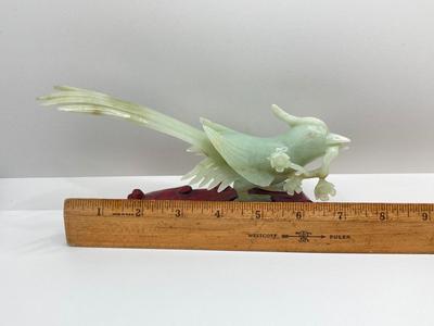 LOT 59: Vintage Pair of Carved Jade Birds on Wooden Stands