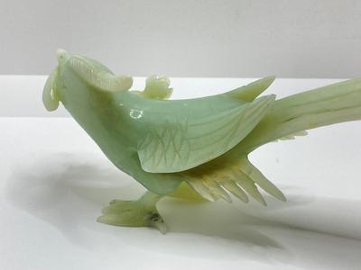 LOT 59: Vintage Pair of Carved Jade Birds on Wooden Stands