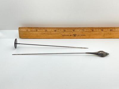 LOT 67: Vintage Sterling Silver Hat Pins & Vintage Silver-Plated Shoe Pin Cushion
