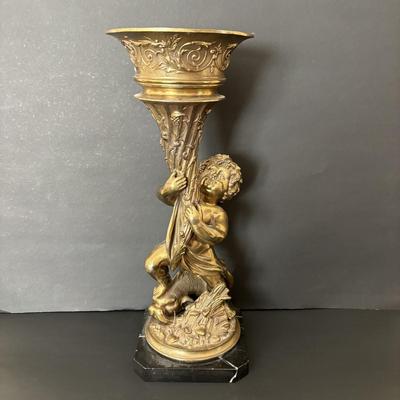 LOT 82: Vintage Bronze Planter/Vase Statue on Marble Base