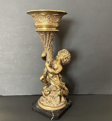 LOT 82: Vintage Bronze Planter/Vase Statue on Marble Base