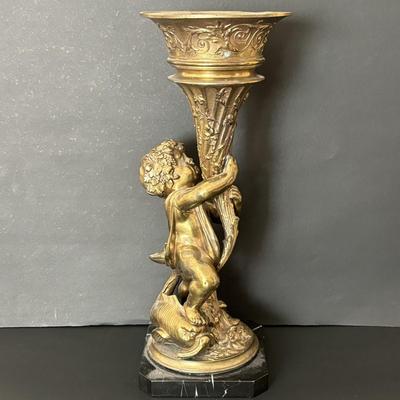 LOT 82: Vintage Bronze Planter/Vase Statue on Marble Base