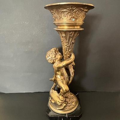 LOT 82: Vintage Bronze Planter/Vase Statue on Marble Base