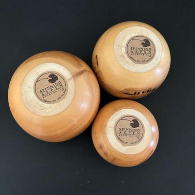 LOT 83: Warren Vienneau Burl Wood Vase & Spinning Aspen Studios Handcrafted Solid Wood Candle Holders