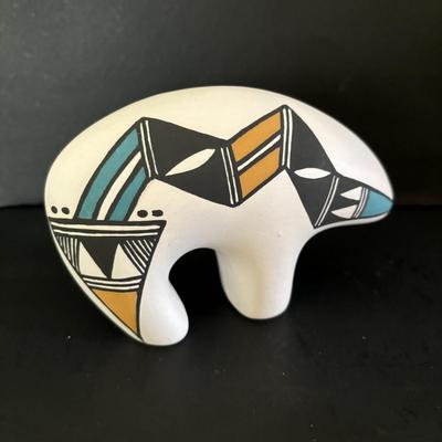 LOT 84: Lawrence Chavez Pueblo Pottery Bear Moon, Stars & Claw Figure, Acoma Pueblo Pottery Bear Figure & Vintage Native Amercian...