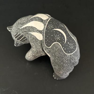 LOT 84: Lawrence Chavez Pueblo Pottery Bear Moon, Stars & Claw Figure, Acoma Pueblo Pottery Bear Figure & Vintage Native Amercian...