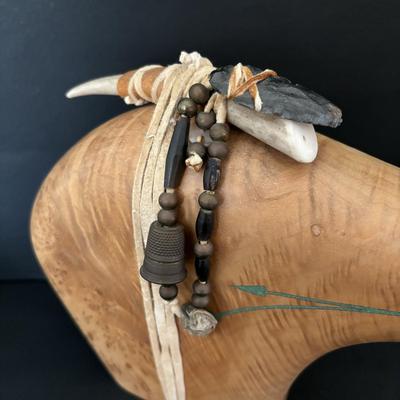 LOT 84: Lawrence Chavez Pueblo Pottery Bear Moon, Stars & Claw Figure, Acoma Pueblo Pottery Bear Figure & Vintage Native Amercian...