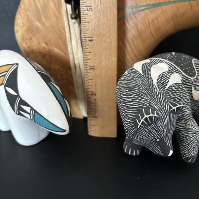 LOT 84: Lawrence Chavez Pueblo Pottery Bear Moon, Stars & Claw Figure, Acoma Pueblo Pottery Bear Figure & Vintage Native Amercian...